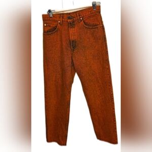 Levi's 550s Dyed Orange Reworked With Shotened Hem, Inner Drawstring Waist.  32.